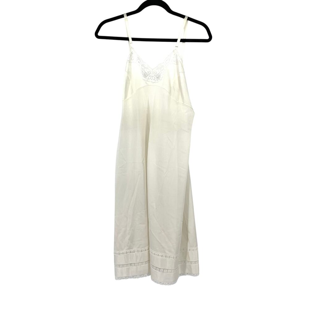 Vintage Adonna Nylon Slip Cream With Lace Inset Trim Womens Sz 38 Large